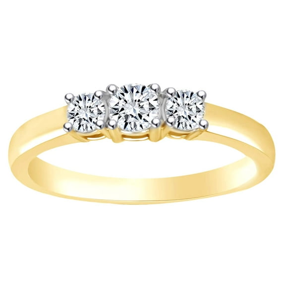 AFFY 1/2 Carat Round White Natural Diamond Three Stone Solitaire Engagement Ring In 14k Solid Yellow Gold (0.5 Cttw) Ring Size-10