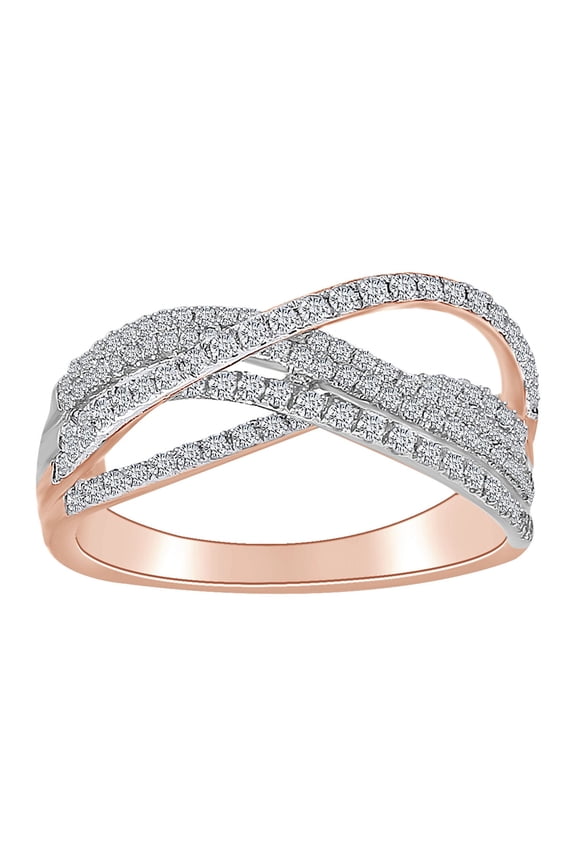 1/2 Carat Round White Natural Diamond Twist Overlay Anniversary Ring In 10k Two Tone Solid Rose Gold (0.50 Cttw) Ring Size-8