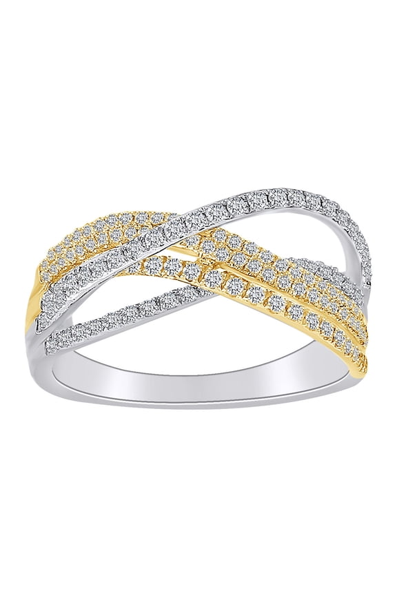 1/2 Carat Round White Natural Diamond Twist Overlay Anniversary Ring In 10k Two Tone Solid White Gold (0.50 Cttw) Ring Size-6.5