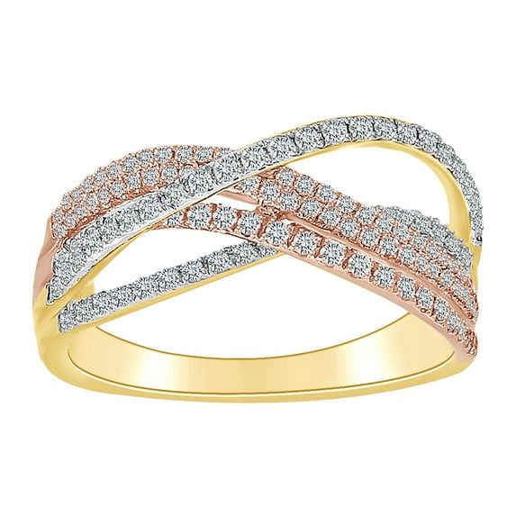 AFFY 1/2 Carat Round White Natural Diamond Twist Overlay Anniversary Ring In 10k Two Tone Solid Yellow Gold (0.50 Cttw) Ring Size-6