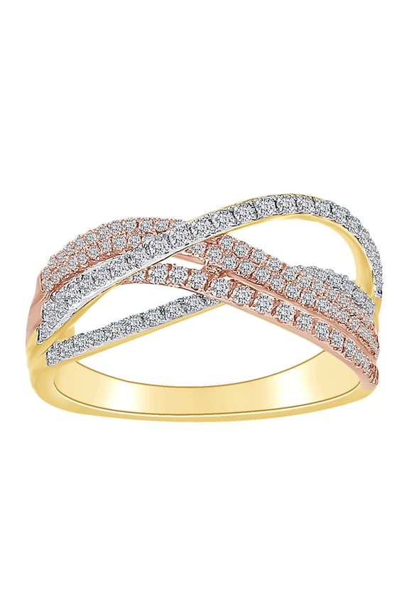 1/2 Carat Round White Natural Diamond Twist Overlay Anniversary Ring In 10k Two Tone Solid Yellow Gold (0.50 Cttw) Ring Size-6