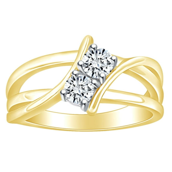 AFFY 1/2 Carat Round White Natural Diamond Two Stone Bypass Wedding Band Ring In 14k Solid Yellow Gold (0.50 Cttw) Ring Size-9.5