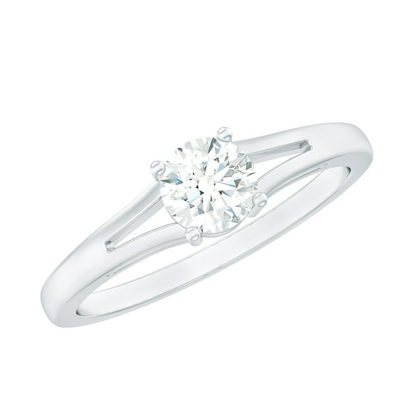 Rosec Jewels Certified Moissanite Promise Ring for Women - 5 mm Round - Split Shank Ring - Half Carat - D-VS1 Quality, 14K White Gold, US 6.00