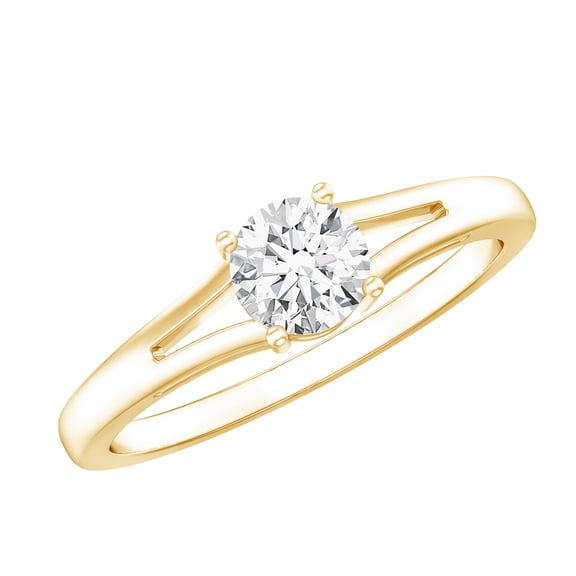Rosec Jewels Certified Moissanite Promise Ring for Women - 5 mm Round - Split Shank Ring - Half Carat - D-VS1 Quality, 14K Yellow Gold, US 7.00