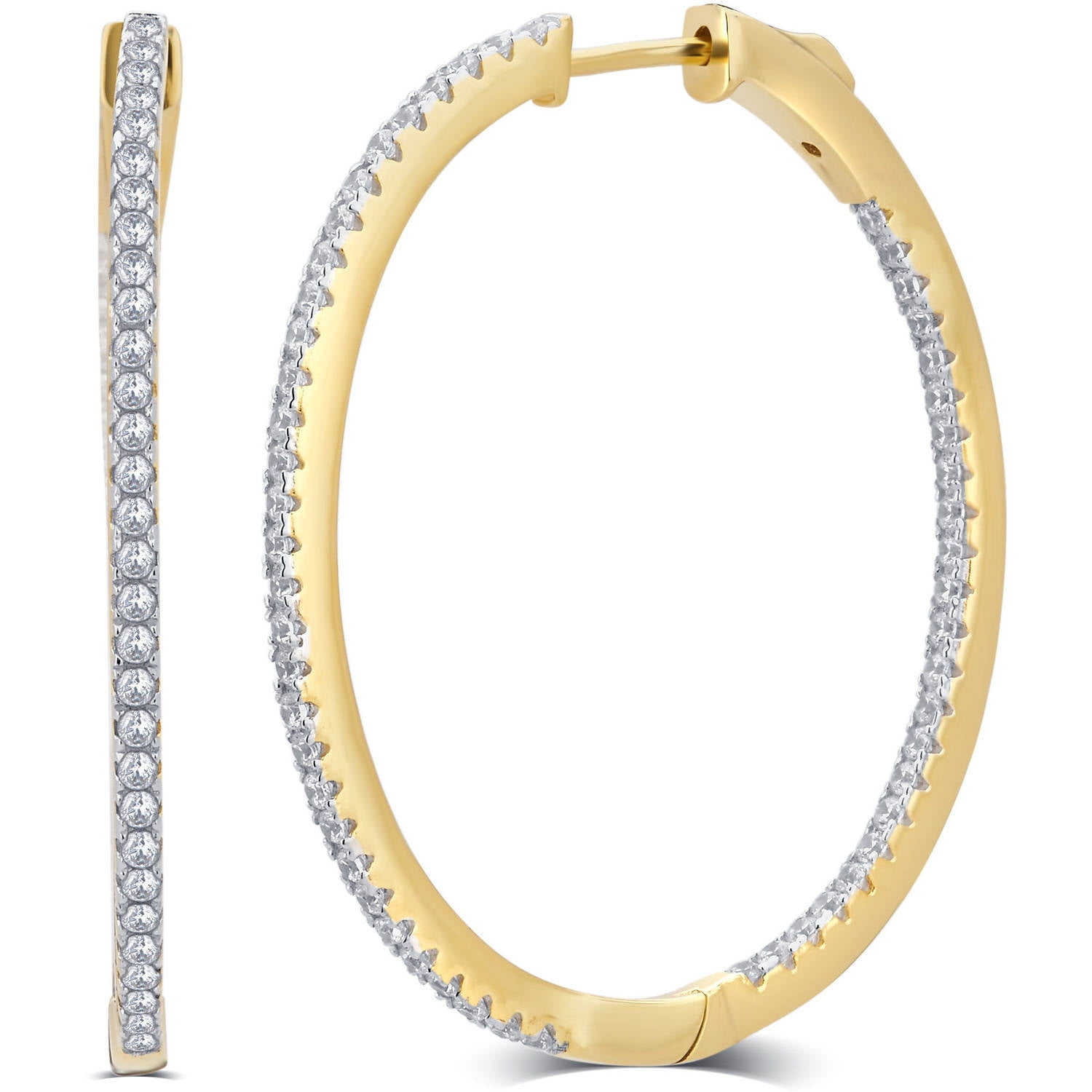 1/2 Carat T.G.W. CZ Gold-Tone Inside-Outside Brass Hoop Earrings