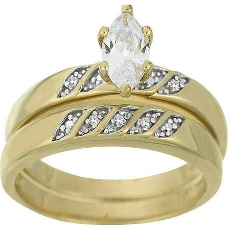 1.2 Carat T.G.W. CZ and Diamond Accent 18kt Gold-Plated Bridal Set