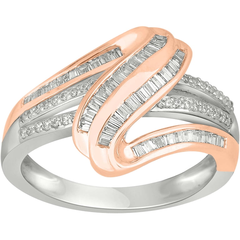 1/2 Carat T.W. Baguette and Round Diamond 10kt Two-Tone Rose Gold Bridge  Fashion Ring - Walmart.com