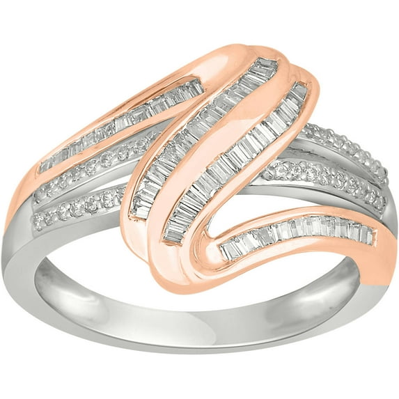 1/2 Carat T.W. Baguette and Round Diamond 10kt Two-Tone Rose Gold Bridge Fashion Ring