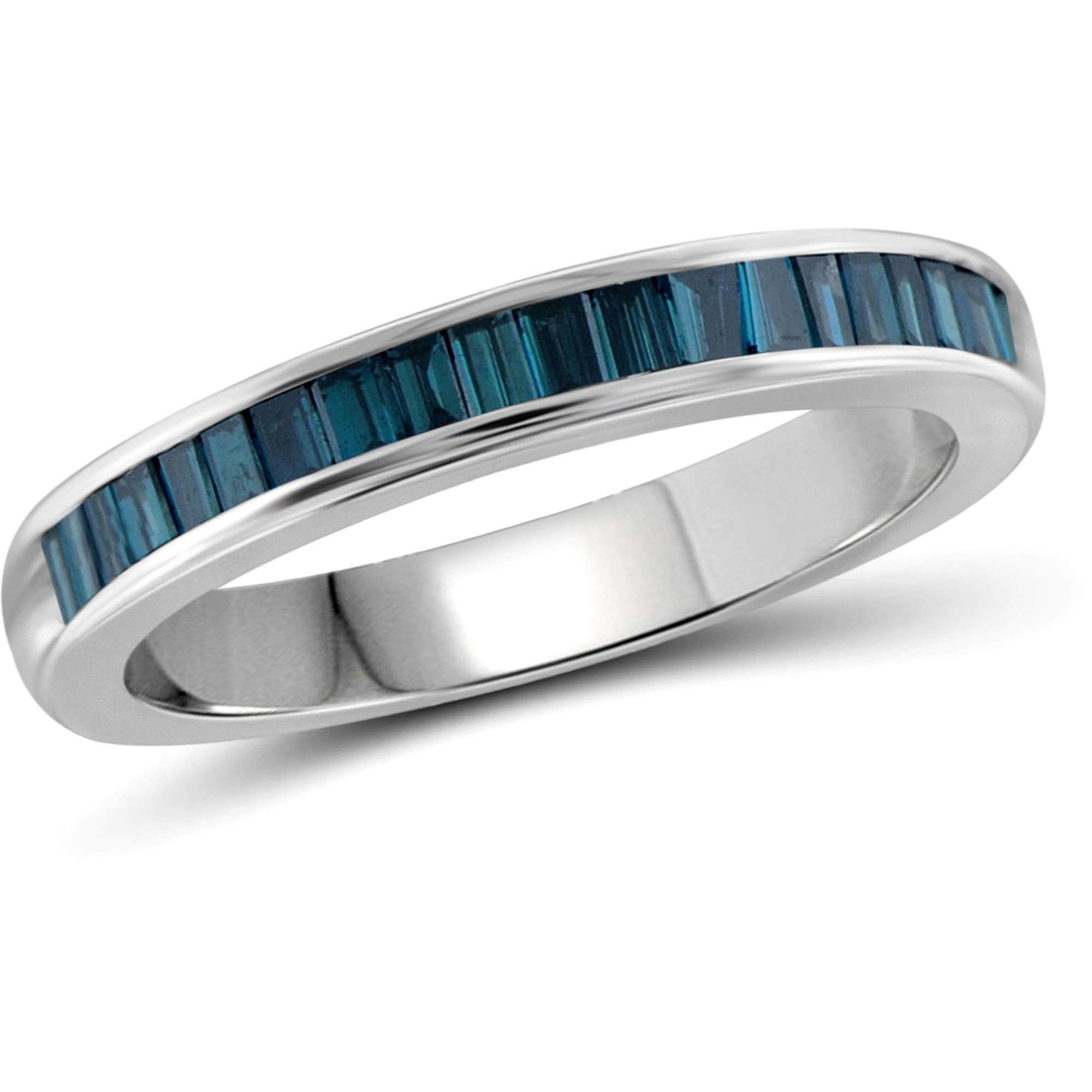 Blue Diamond Hearts Band Ring 1/8 CTW Rhodium on Sterling Silver 11 Diamonds Blue Diamond Hearts Band Ring 1/8 CTW Rhodium on Sterling Silver 11 Diamonds