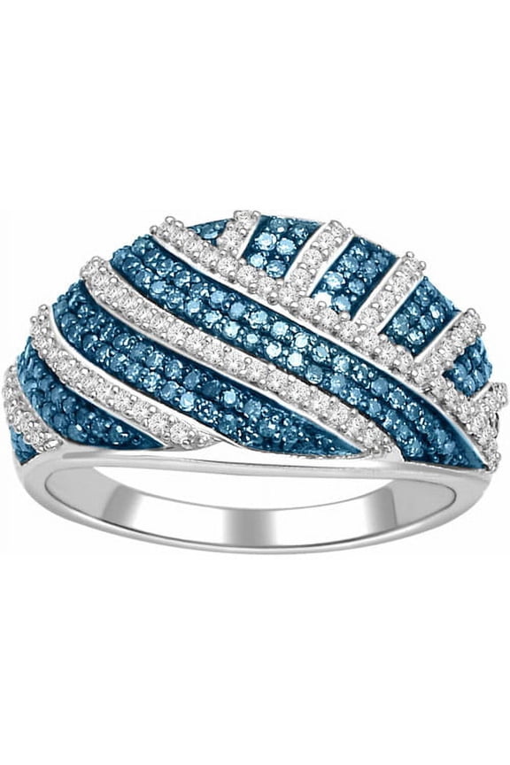 1/2 Carat T.W. Blue and White Diamond 10kt White Gold Fashion Ring