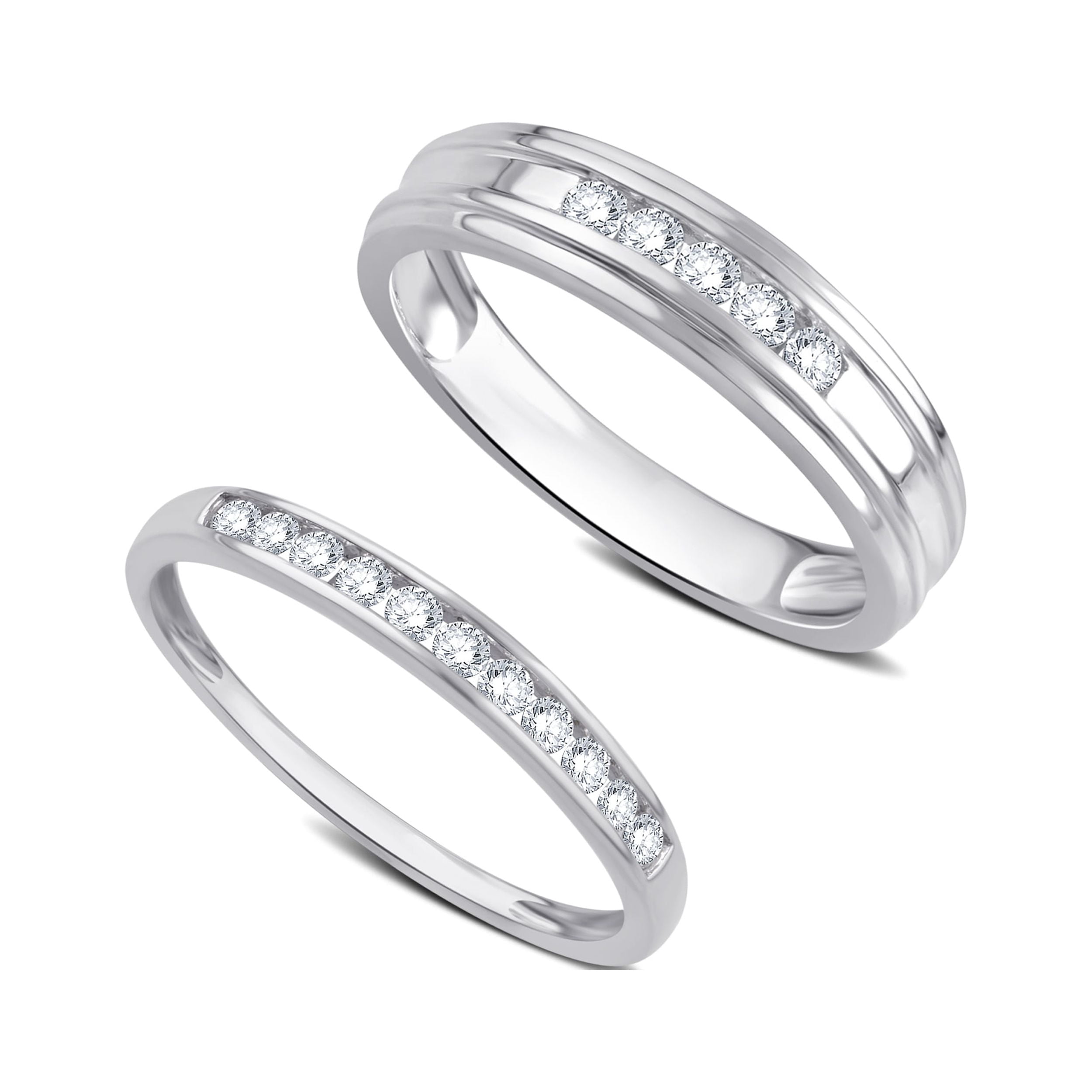 1/2 Carat T.W. Diamond 10K White Gold Wedding Bands
