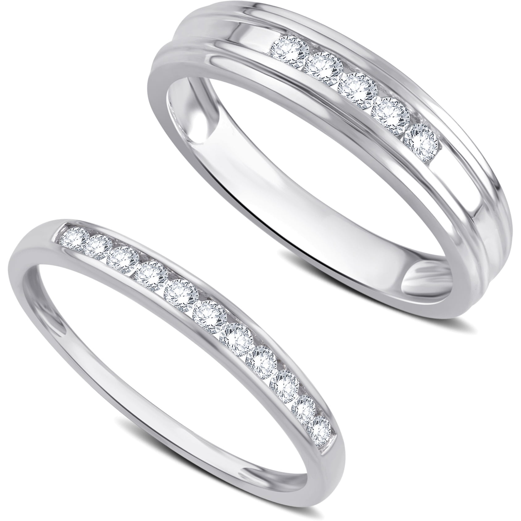 1/2 Carat T.W. Diamond 10K White Gold Wedding Bands