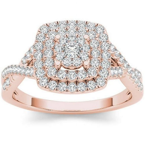 1/2 Carat T.W. Diamond 10kt Rose Gold Cushion-Shape Double Halo Engagement Ring