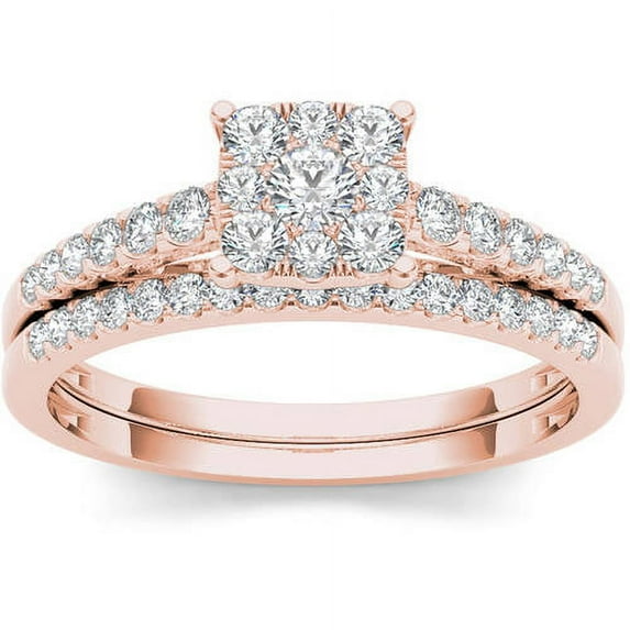 1/2 Carat T.W. Diamond 10kt Rose Gold Square-Shape Cluster Engagement Ring Set