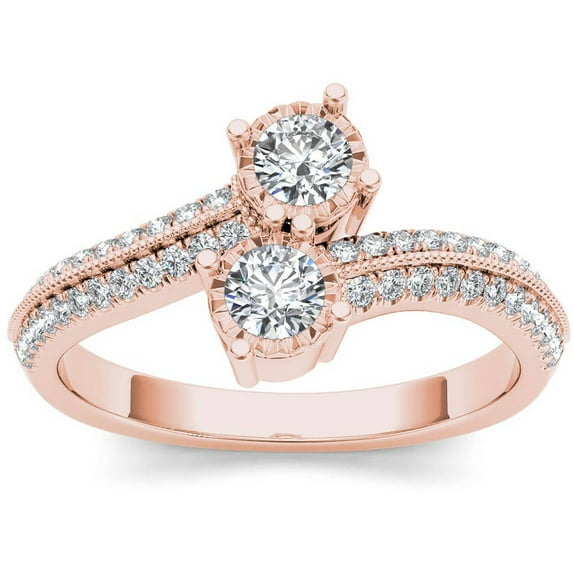 1/2 Carat T.W. Diamond 10kt Rose Gold Two-Stone Bypass Band