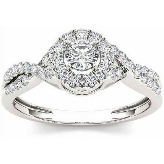 1/2 Carat T.W. Diamond 10kt White Gold Criss Cross Shank Single Halo Engagement Ring