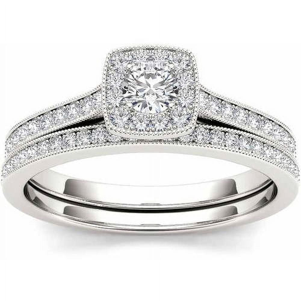 1/2 Carat T.W. Diamond 10kt White Gold Cushion-Shape Engagement Ring Set