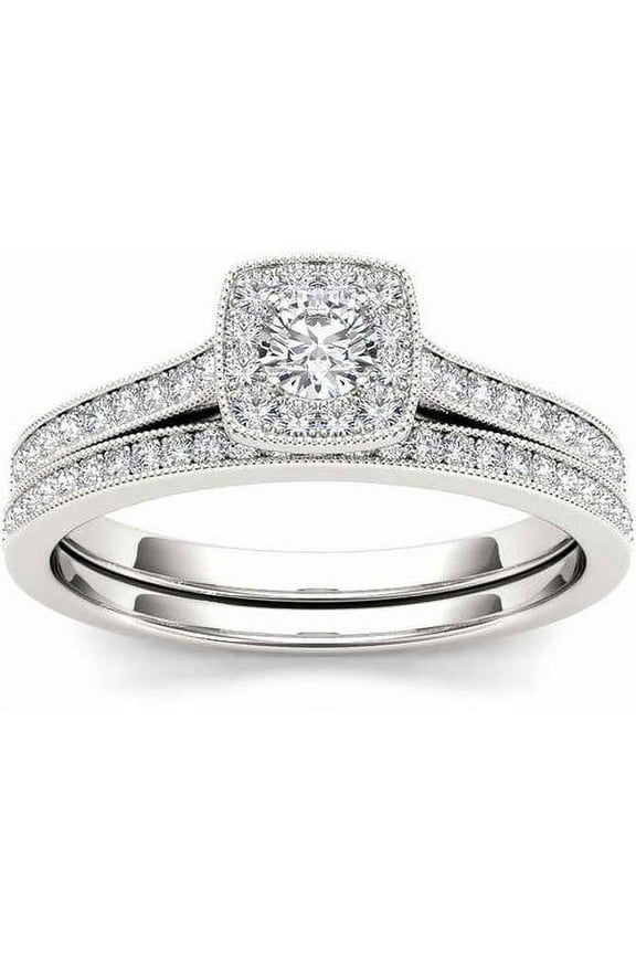 1/2 Carat T.W. Diamond 10kt White Gold Cushion-Shape Engagement Ring Set
