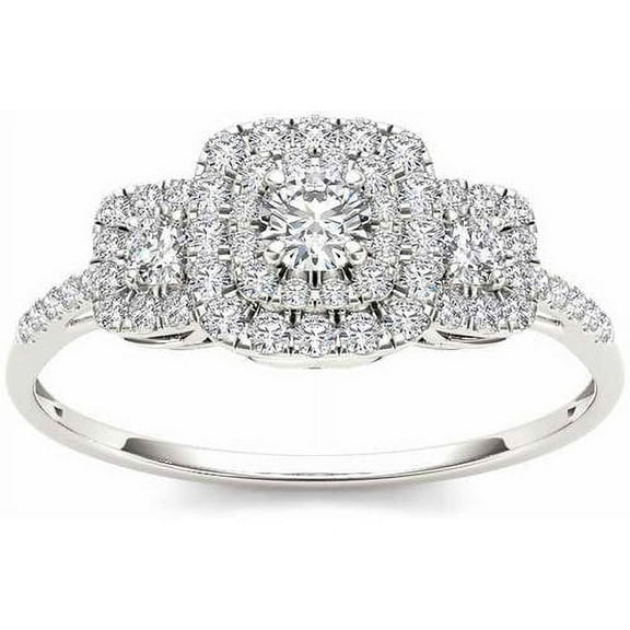 1/2 Carat T.W. Diamond 10kt White Gold Double Halo Three-Stone Look Engagement Ring