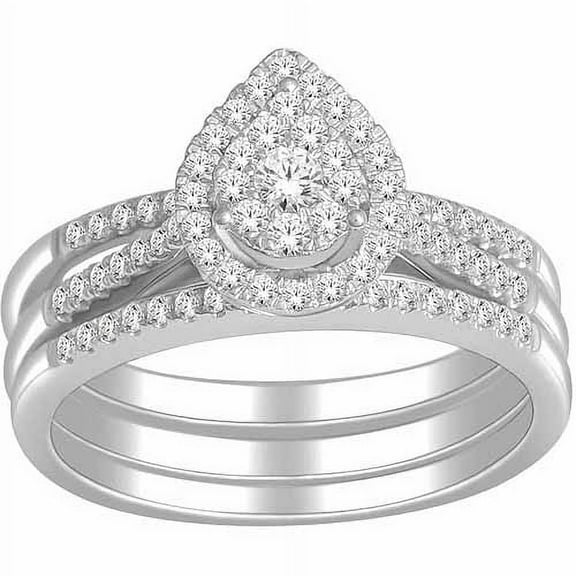 1/2 Carat T.W. Diamond 10kt White Gold Marquise-Shape Engagement Ring Set