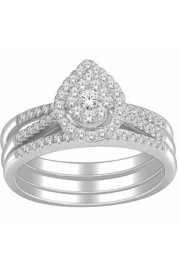 1/2 Carat T.W. Diamond 10kt White Gold Marquise-Shape Engagement Ring Set
