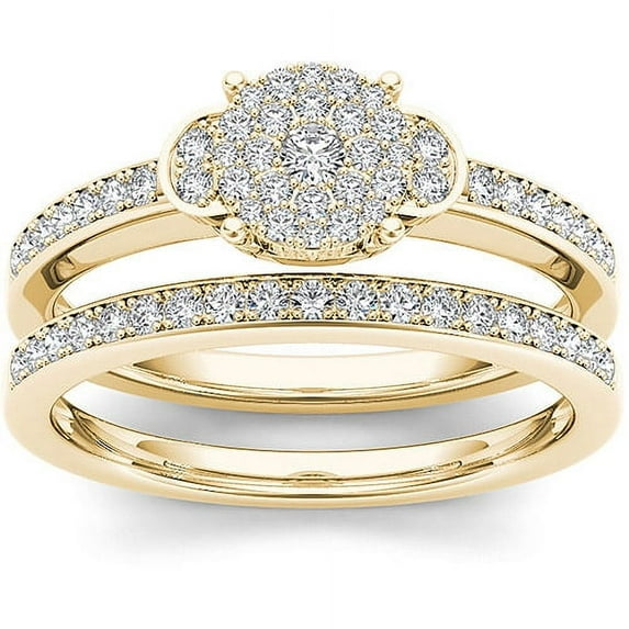1/2 Carat T.W. Diamond 10kt Yellow Gold Cluster Engagement Ring Set