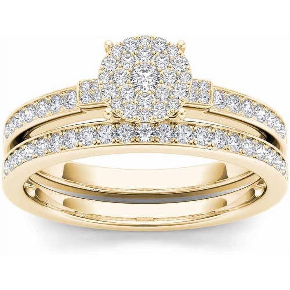 1/2 Carat T.W. Diamond 10kt Yellow Gold Cluster Engagement Ring Set