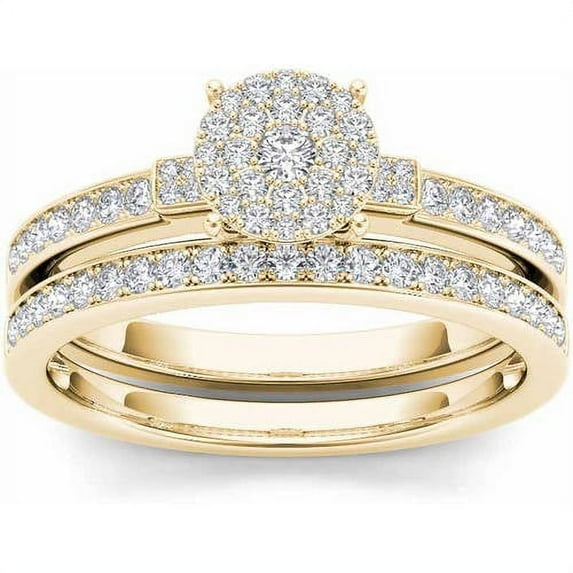 1/2 Carat T.W. Diamond 10kt Yellow Gold Cluster Engagement Ring Set