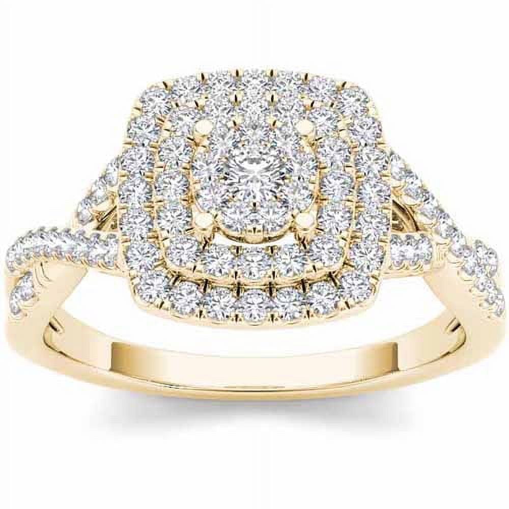 1/2 Carat T.W. Diamond 10kt Yellow Gold Cushion-Shape Double Halo Engagement Ring