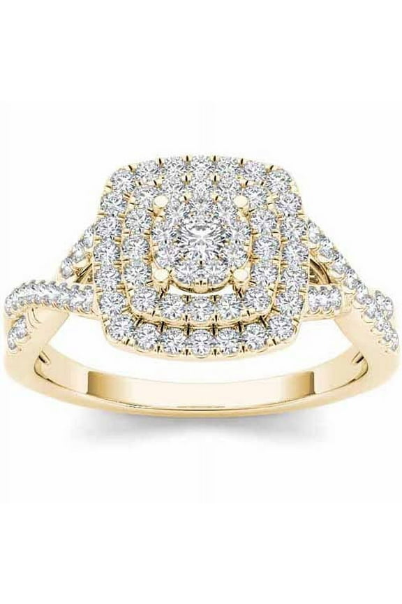 1/2 Carat T.W. Diamond 10kt Yellow Gold Cushion-Shape Double Halo Engagement Ring
