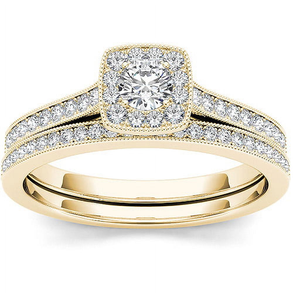 1/2 Carat T.W. Diamond 10kt Yellow Gold Cushion-Shape Engagement Ring Set