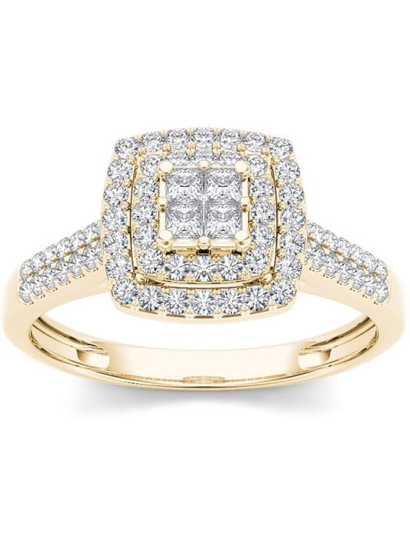 1/2 Carat T.W. Diamond 10kt Yellow Gold Double Halo Engagement Ring