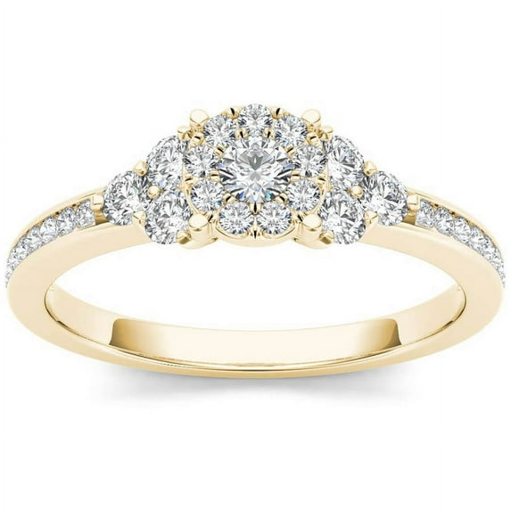 1/2 Carat T.W. Diamond 10kt Yellow Gold Single Halo Engagement Ring Set