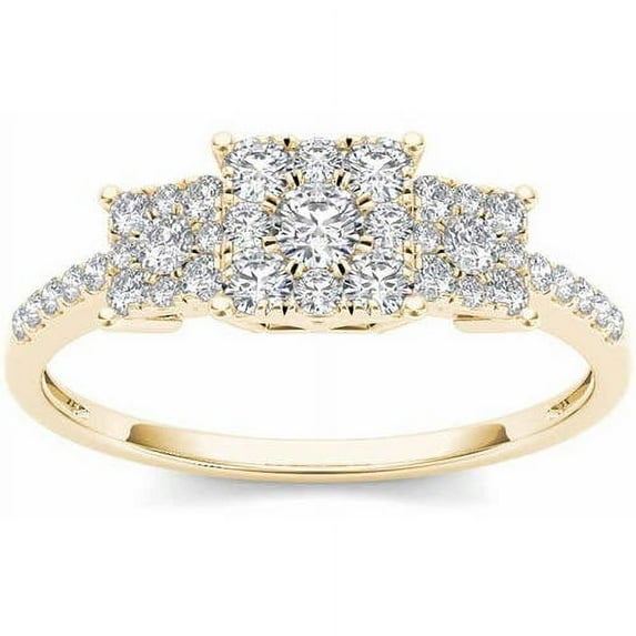 1/2 Carat T.W. Diamond 10kt Yellow Gold Three-Stone Look Square-Shape Cluster Engagement Ring