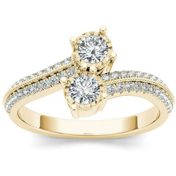 1/2 Carat T.W. Diamond 10kt Yellow Gold Two-Stone Bypass Band