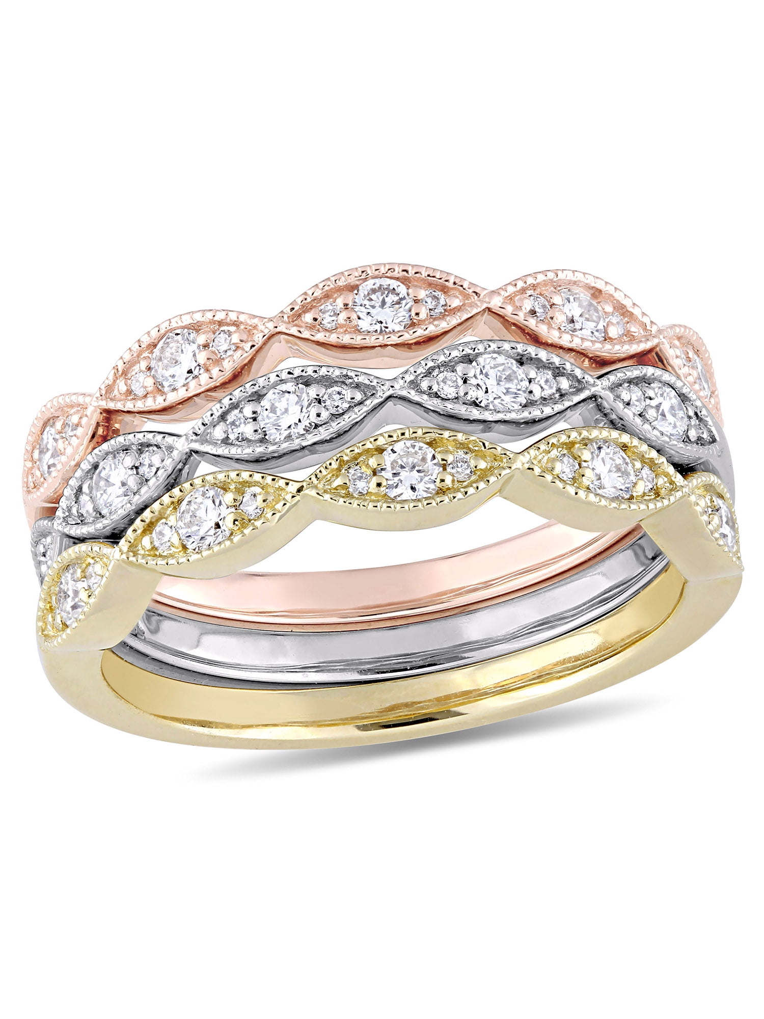 White yellow and rose gold stackable rings clearance