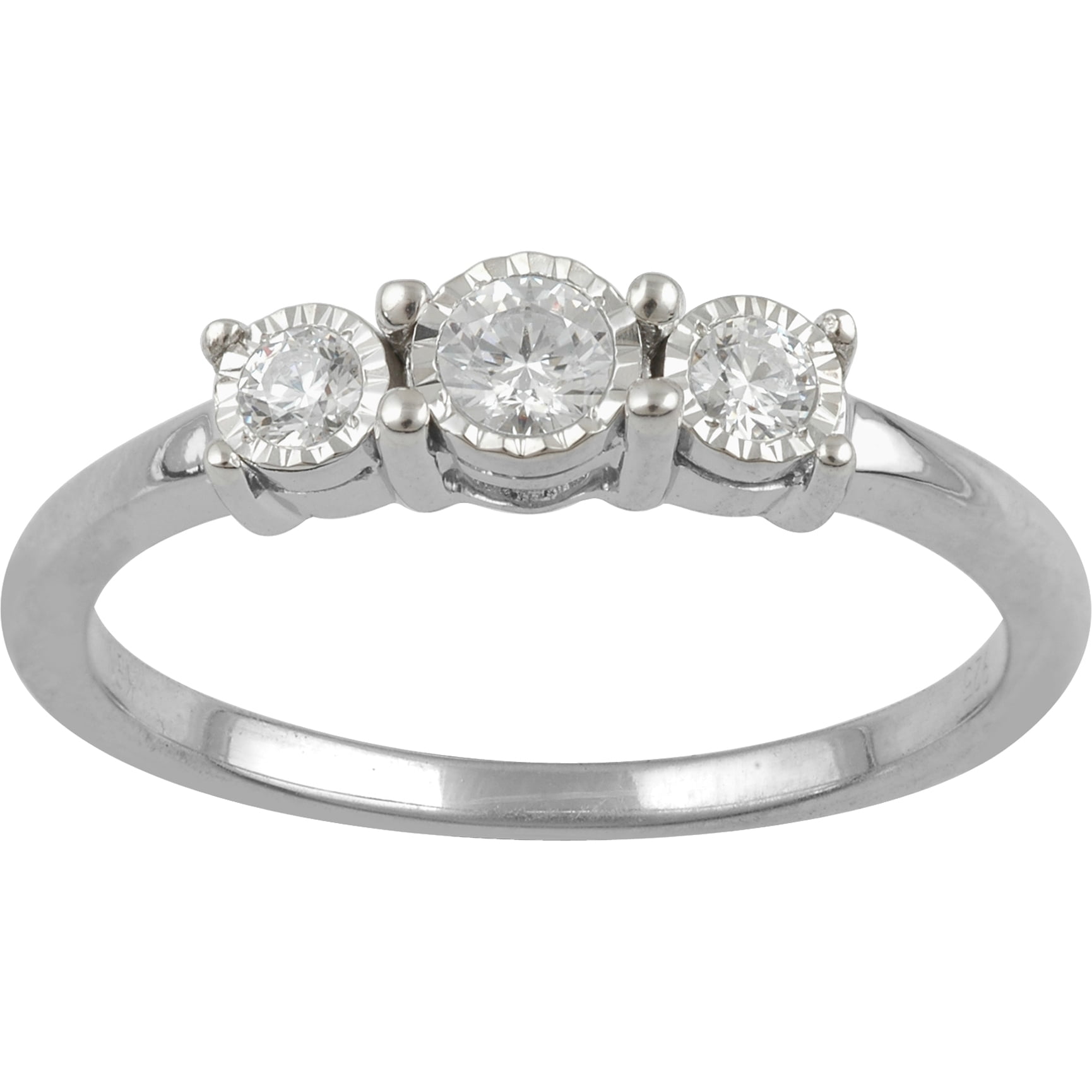 1/2 Carat T.W Diamond 3 Stone Sterling Silver Engagement Ring