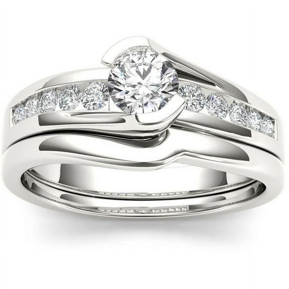 1/2 Carat T.W. Diamond Bypass 14kt White Gold Engagement Ring Set