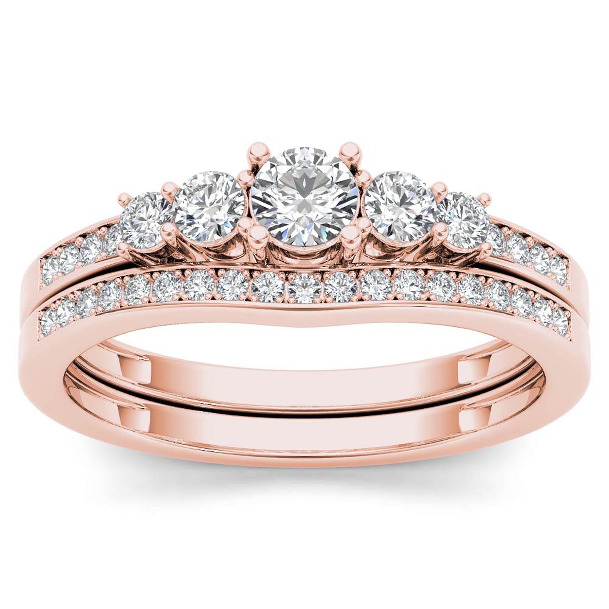 1/2 Carat Diamond Classic 14k Rose Gold Engagement Ring Set