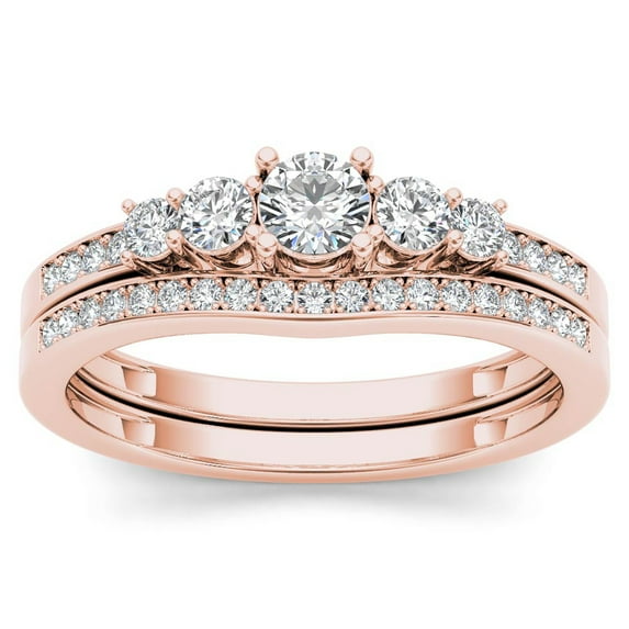 1/2 Carat T.W. Diamond Classic 14k Rose Gold Engagement Ring Set