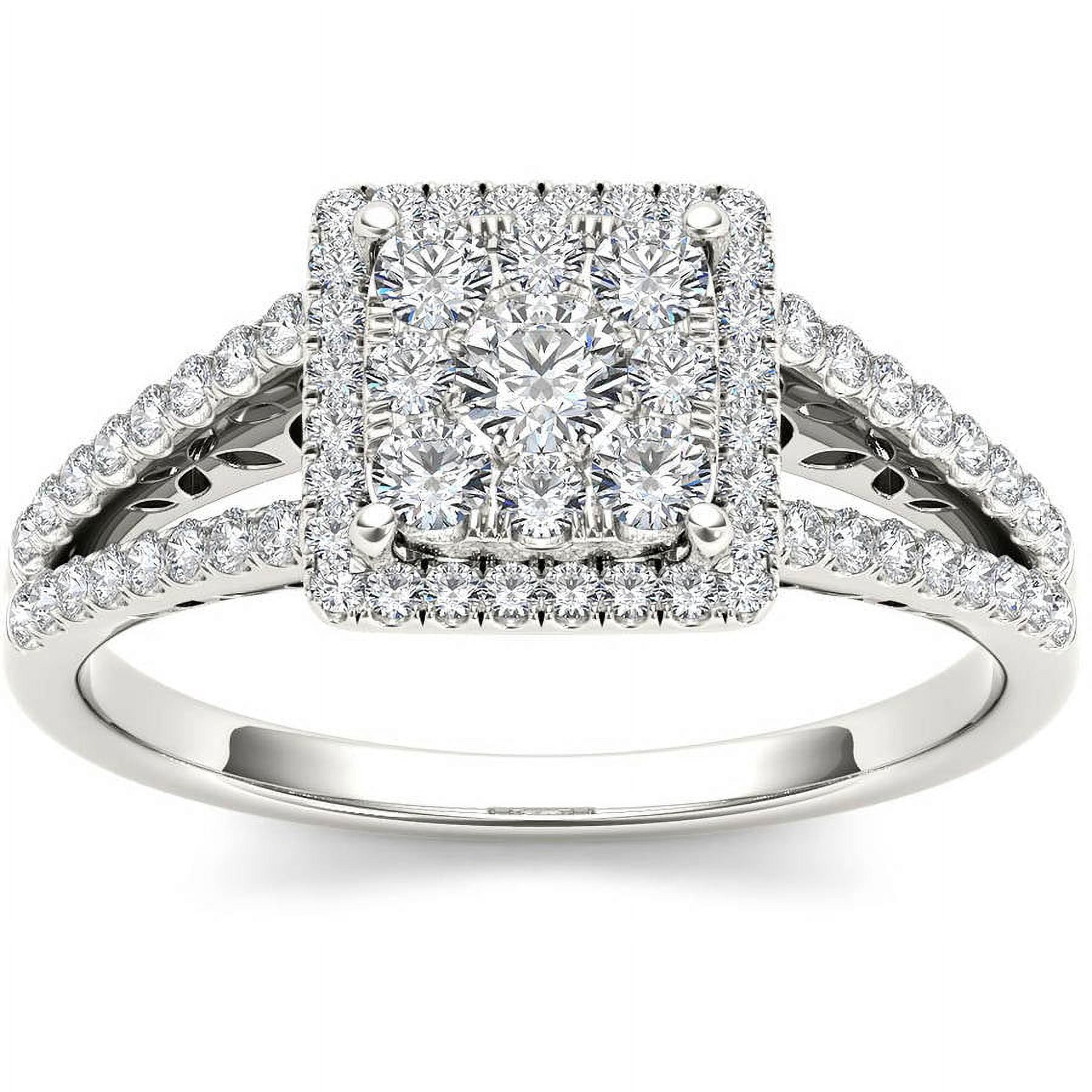 1/2 Carat T.W. Diamond Cluster 10kt White Gold Engagement Ring
