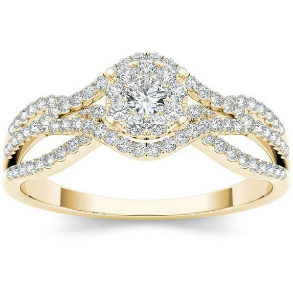 1/2 Carat T.W. Diamond Criss-Cross Shank Cluster 10kt Yellow Gold Engagement Ring
