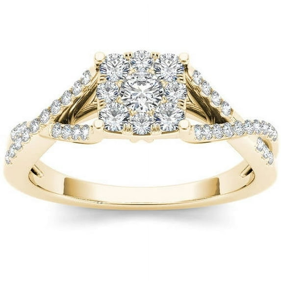 1/2 Carat T.W. Diamond Criss-Cross Shank Cluster 10kt Yellow Gold Engagement Ring