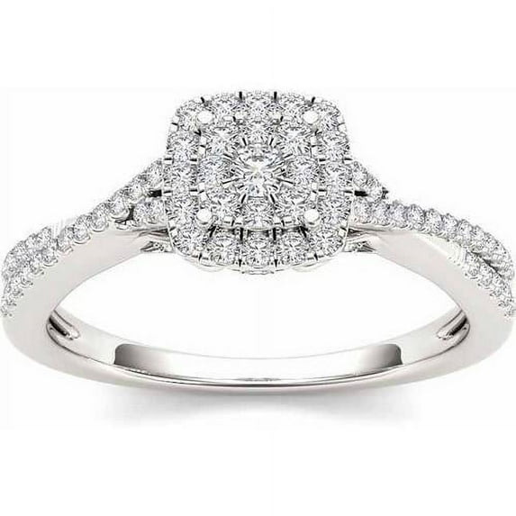 1/2 Carat T.W. Diamond Criss-Cross Shank Cluster Halo 10kt White Gold Engagement Ring