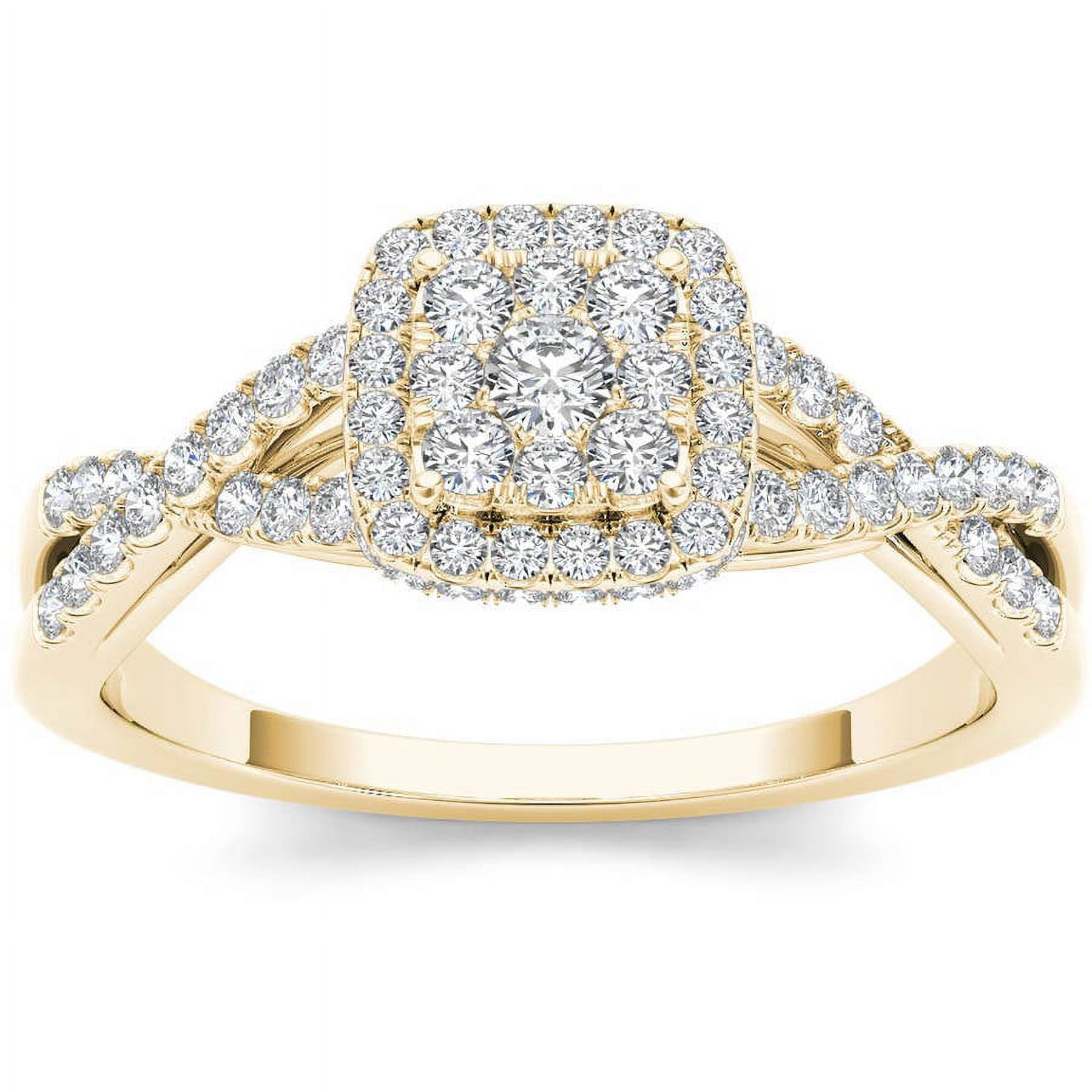 1/2 Carat T.W. Diamond Criss-Cross Shank Halo 10kt Yellow Gold Engagement Ring