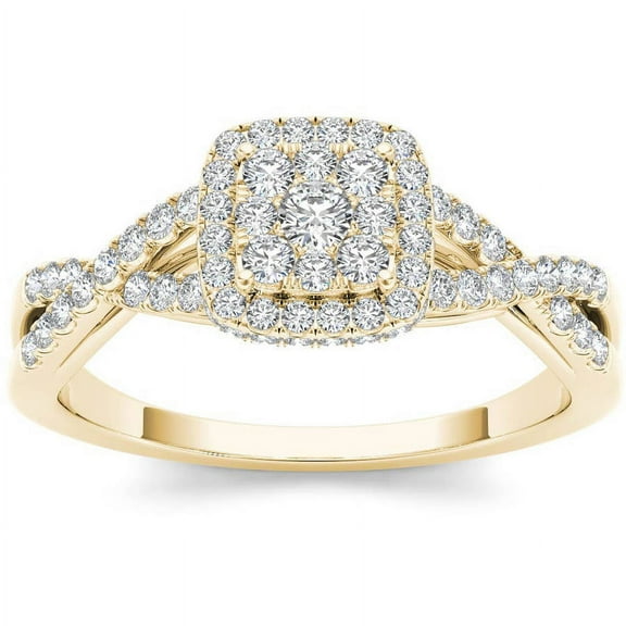 1/2 Carat T.W. Diamond Criss-Cross Shank Halo 10kt Yellow Gold Engagement Ring