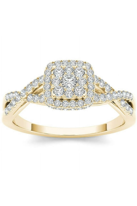 1/2 Carat T.W. Diamond Criss-Cross Shank Halo 10kt Yellow Gold Engagement Ring