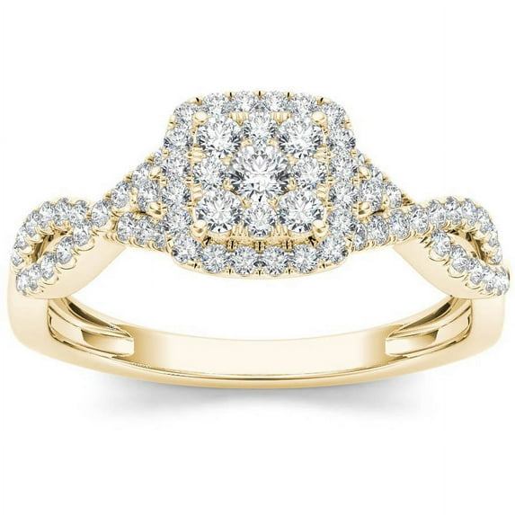 1/2 Carat T.W. Diamond Criss-Cross Shank Halo 10kt Yellow Gold Engagement Ring