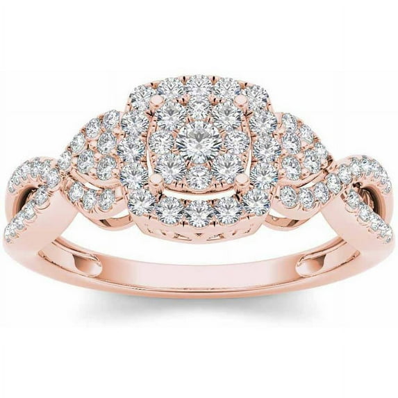 1/2 Carat T.W. Diamond Criss-Cross Shank Halo Cluster 10kt Rose Gold Engagement Ring