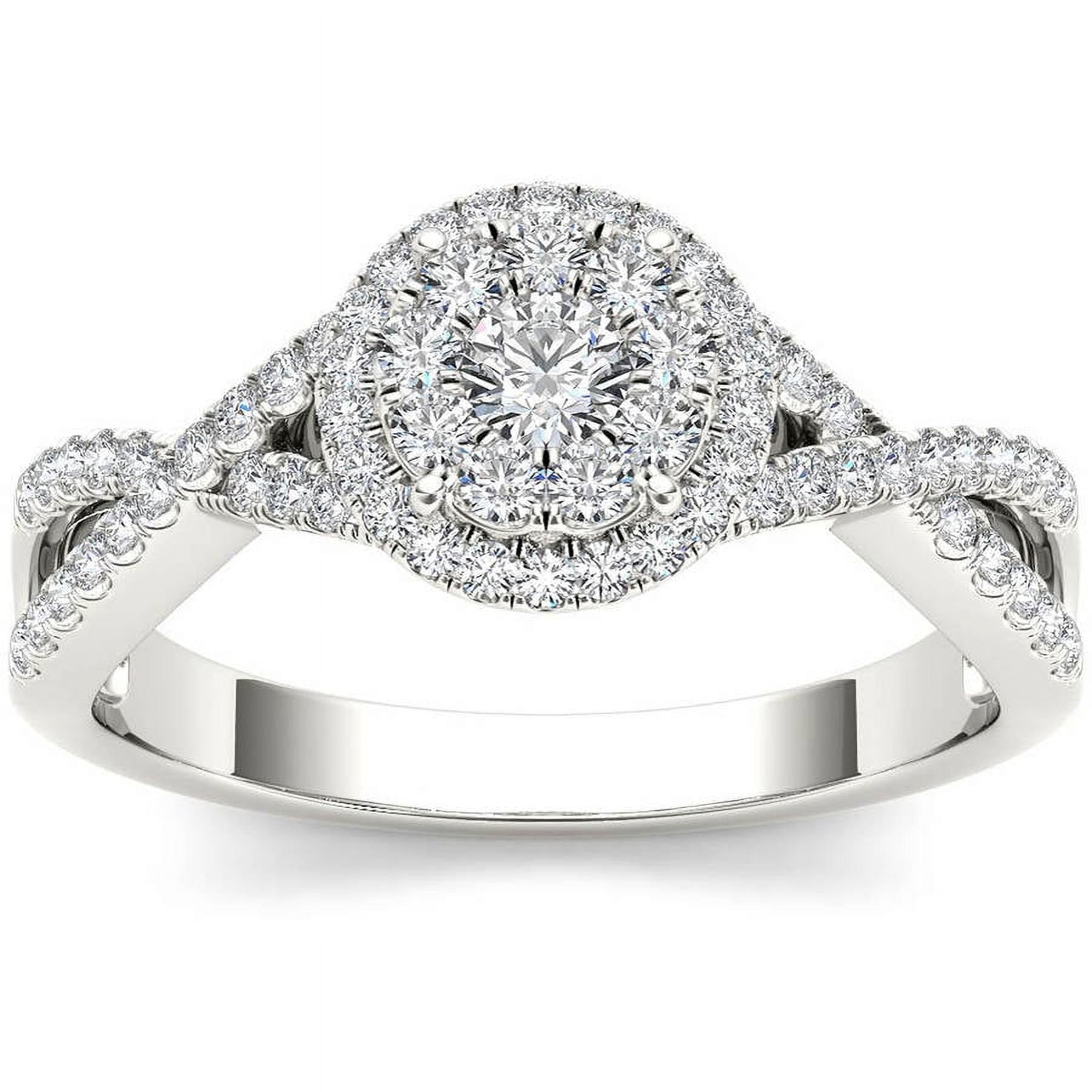1/2 Carat T.W. Diamond Criss-Cross Shank Halo Cluster 10kt White Gold Engagement Ring